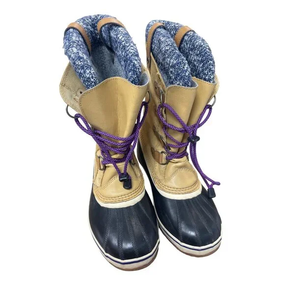 Sorel Joan of Arc Womans Tan Black Knit mid calf boots Sz 7 SKU 9565 - Picture 10 of 16